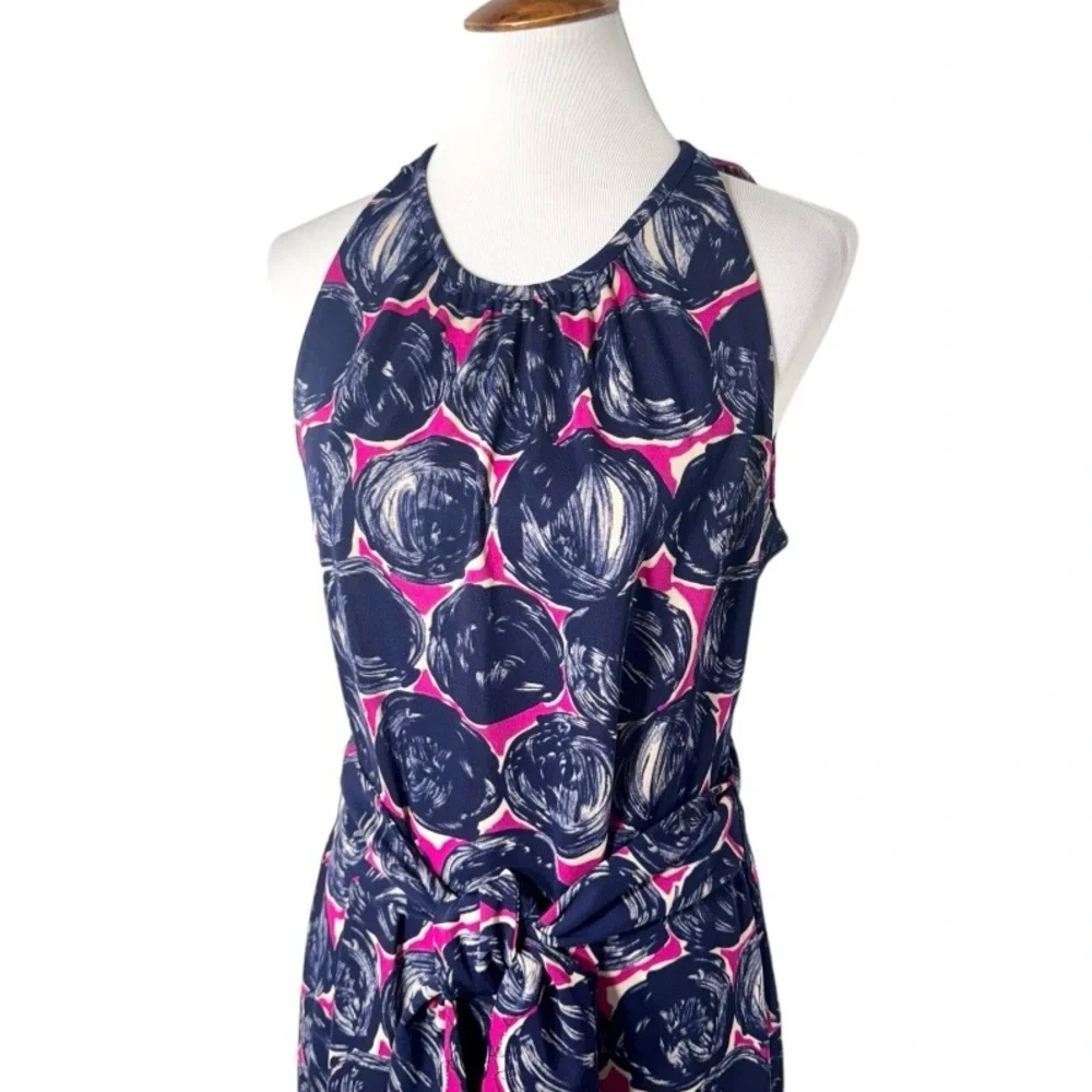 SOLD-Tory Burch Floral Print Belted Blue Pink Knee Length Sleeveless Dress - Picture 2 of 10